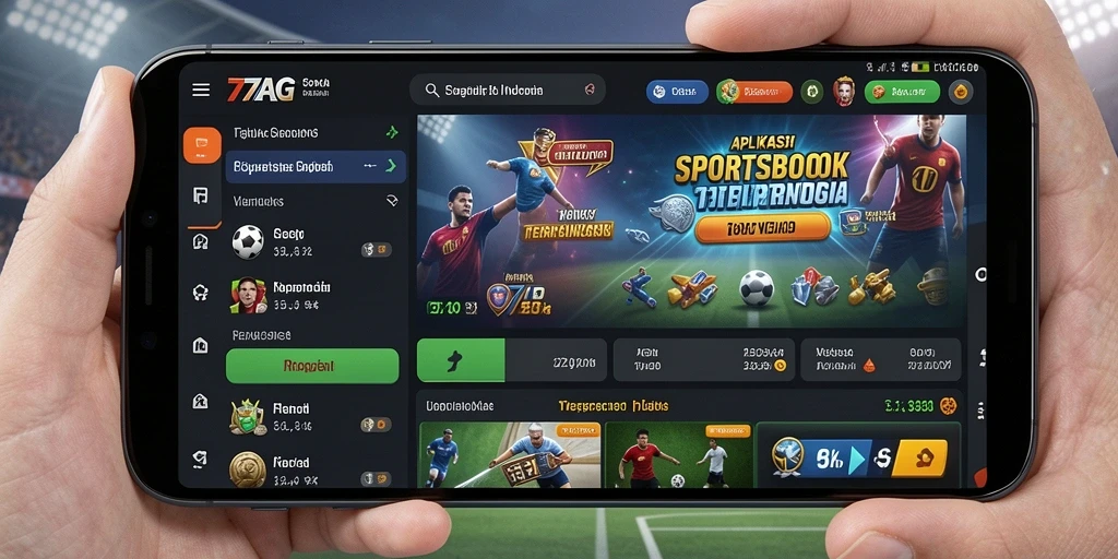 Tampilan antarmuka aplikasi Sportsbook 77AG yang dinamis dan menarik.