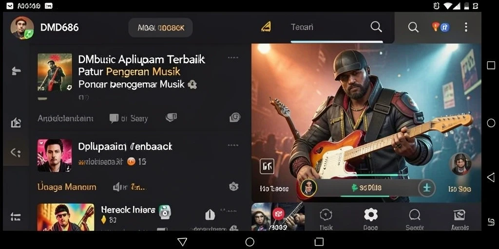 Screenshot DMD686 menampilkan antarmuka bermain musik yang menarik.