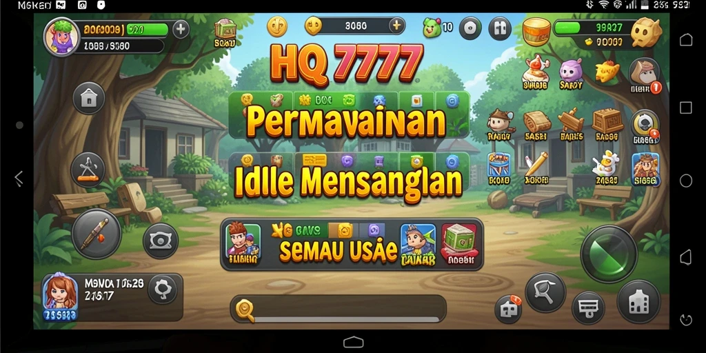 Tangkapan layar menunjukkan gameplay menarik dari HQ777 dengan kemajuan Idle yang otomatis.
