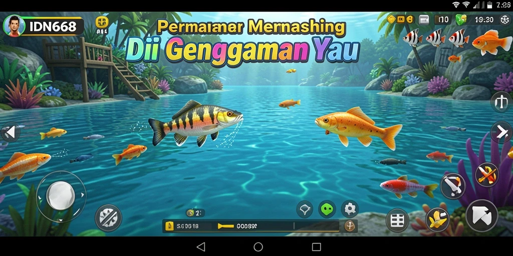 Tampilan gameplay <strong>IDN668</strong> saat menangkap ikan di laut.