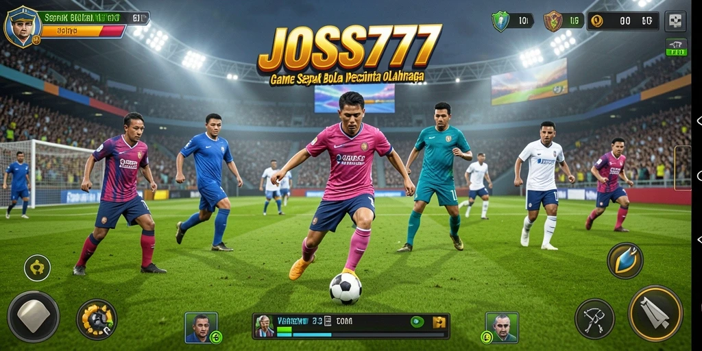 Screenshot dari gameplay JOSS777 menampilkan aksi sepak bola yang mendebarkan.