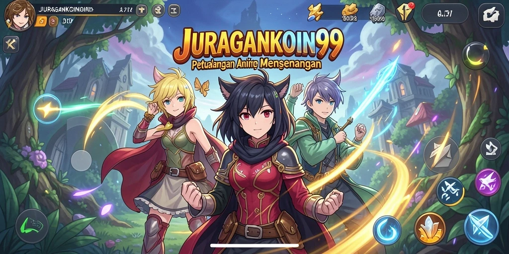 Gameplay seru JURAGANKOIN99 dengan karakter anime yang menarik.