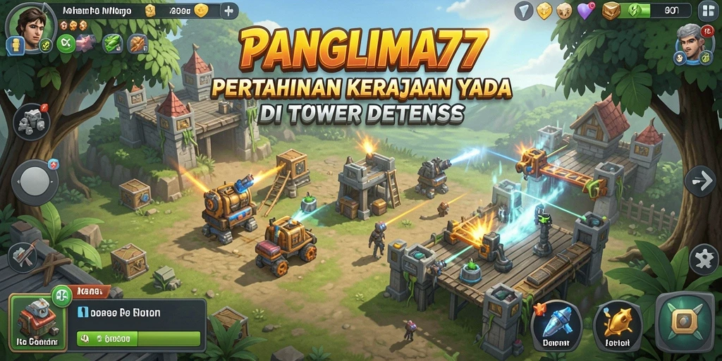 Tangkapan layar utama PANGLIMA77 menampilkan aksi menegangkan Tower Defense.