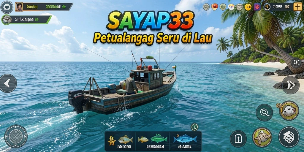 Screenshot menunjukkan aksi memancing penuh warna di SAYAP33.