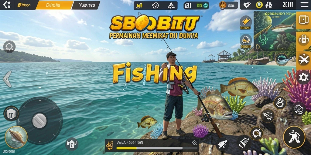 Tampilan menarik dari gameplay SBOBET saat menangkap ikan di lautan.
