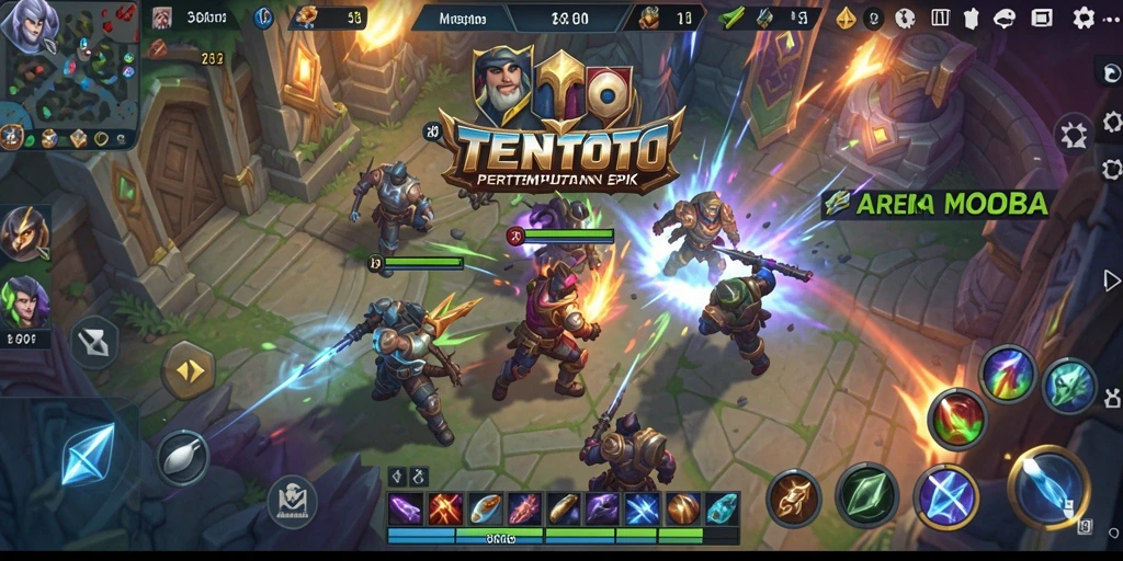 Tampilan gameplay seru TENTOTO dalam pertempuran MOBA.
