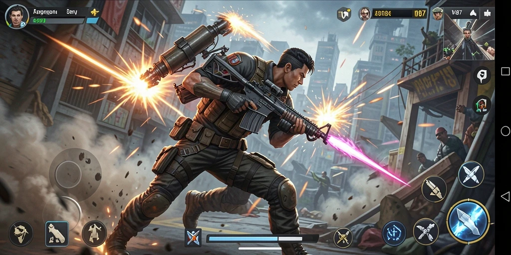 Tampilan gameplay seru dalam V87 dengan pertarungan epik.